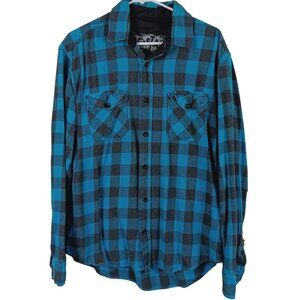 Aeropostale Mens Blue & Gray Plaid Flannel Button Up Shirt Size Large Cabincore